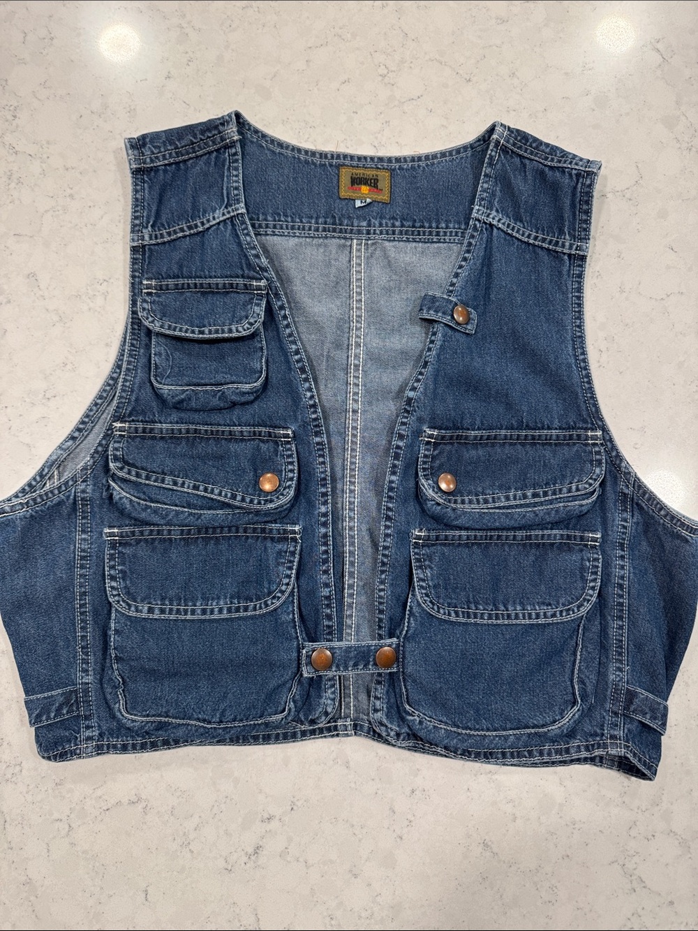 American Worker Denim Utility Vest Multi Pocket Cargo Made in the USA Workwear